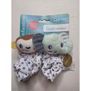 Infantino Wee Wild Ones Baby Foot Rattles Monkey Elephant Plush Sensory Toy NEW